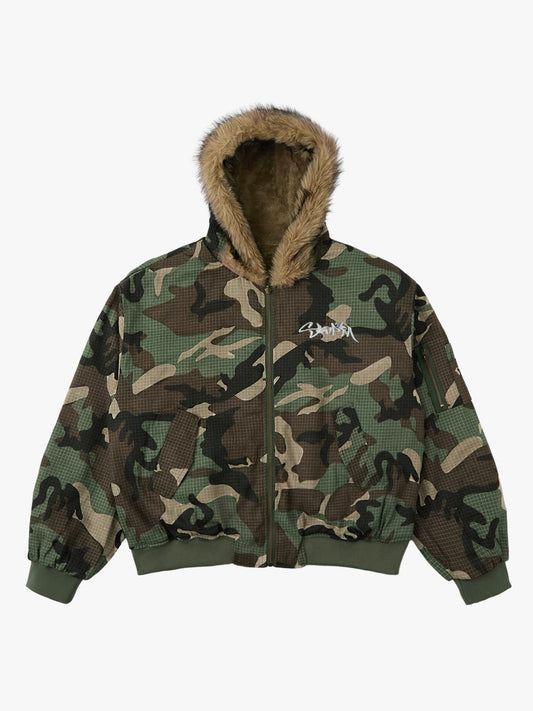 Camouflage Fur Collar Reversible Cotton Jacket - 2499 - Seldom Seen Styles