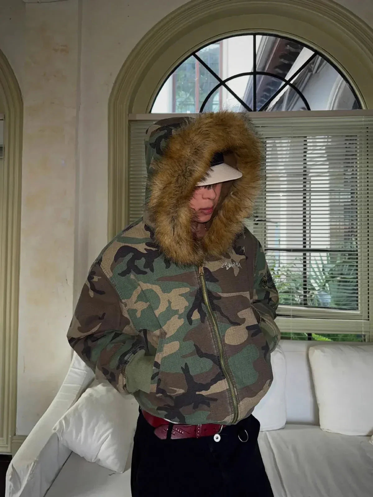 Camouflage Fur Collar Reversible Cotton Jacket - 2499 - Seldom Seen Styles