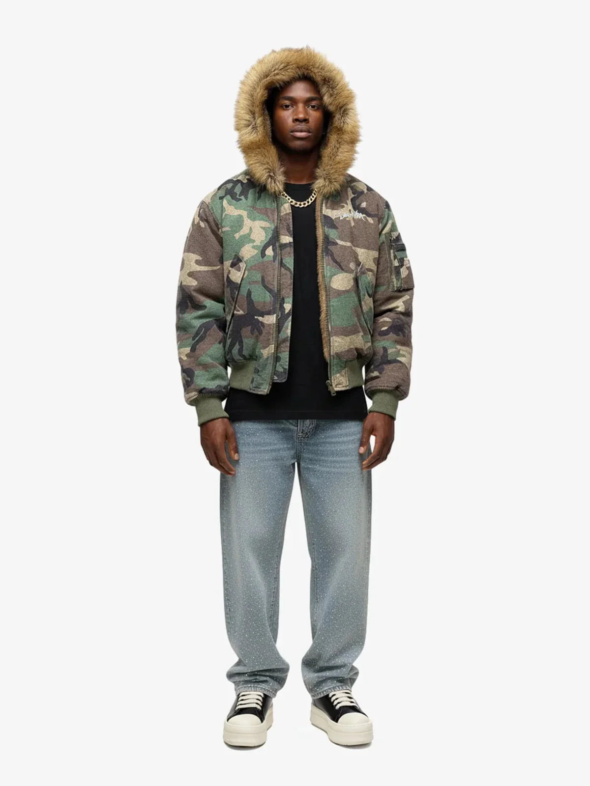 Camouflage Fur Collar Reversible Cotton Jacket - 2499 - Seldom Seen Styles