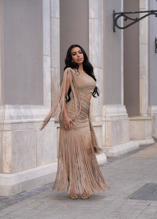 Can't Look Back Fringes Maxi Dress Gold - Seldom Seen Styles