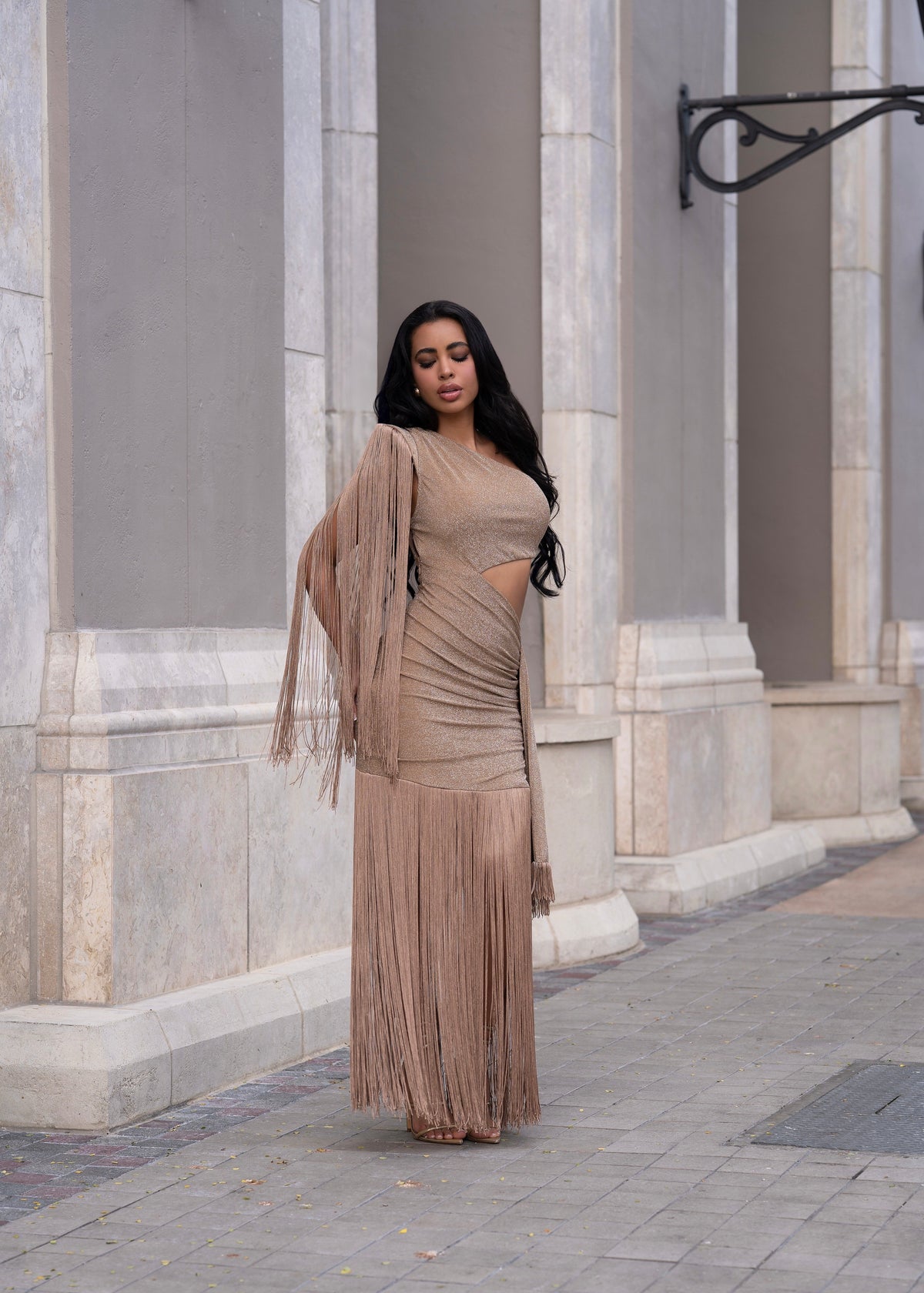 Can't Look Back Fringes Maxi Dress Gold - Seldom Seen Styles
