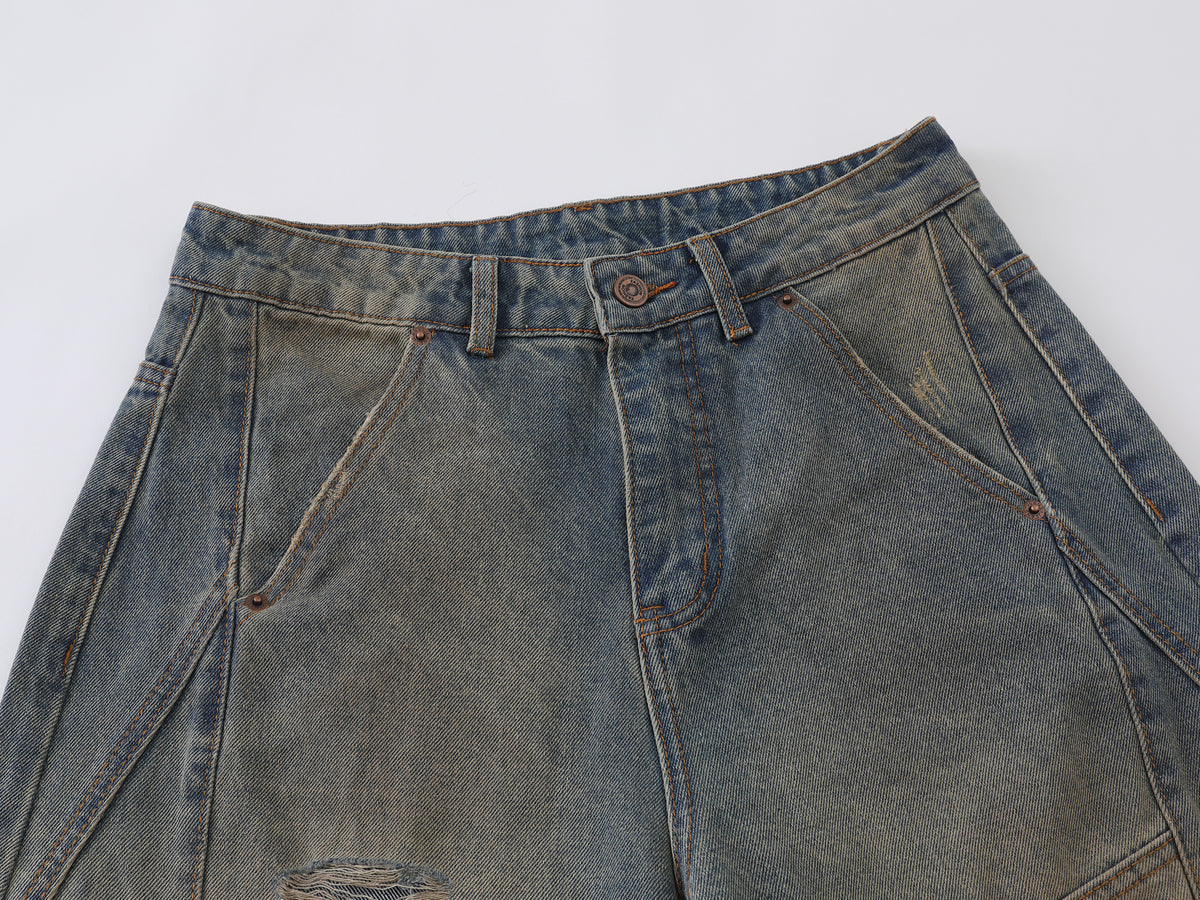 Candrala Distressed Tinted Spray Curved Baggy Jeans - Seldom Seen Styles