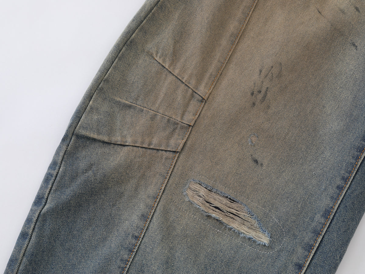 Candrala Distressed Tinted Spray Curved Baggy Jeans - Seldom Seen Styles