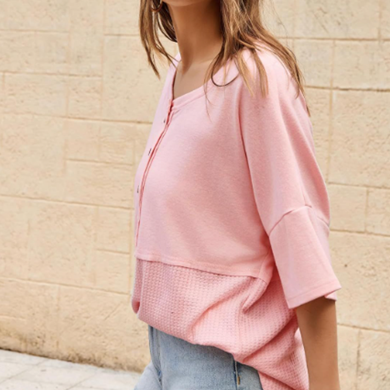 Casual Button Down Waffle Knit Top - Seldom Seen Styles