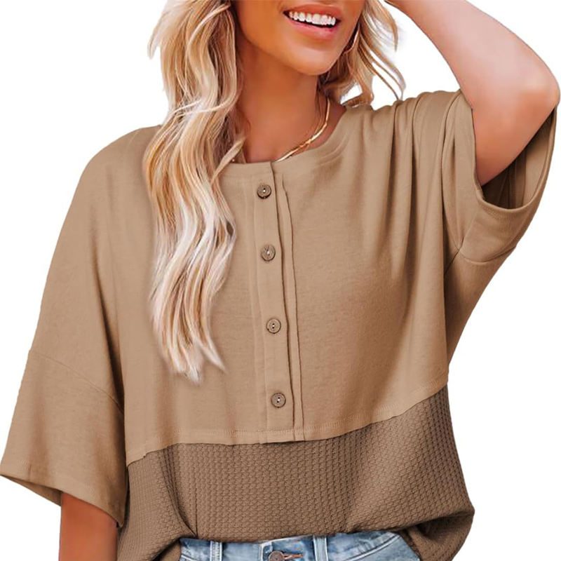 Casual Button Down Waffle Knit Top - Seldom Seen Styles