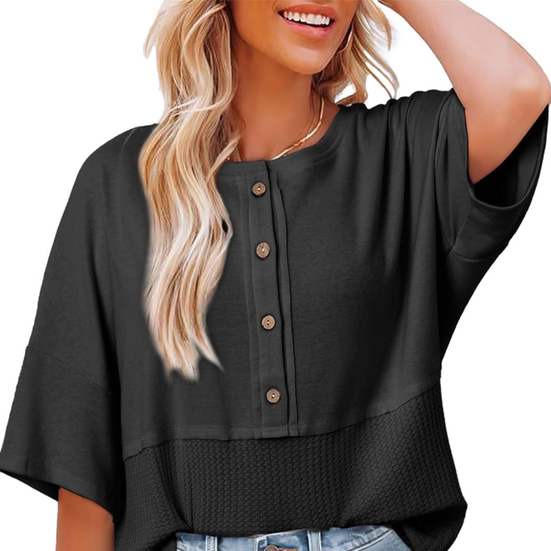 Casual Button Down Waffle Knit Top - Seldom Seen Styles