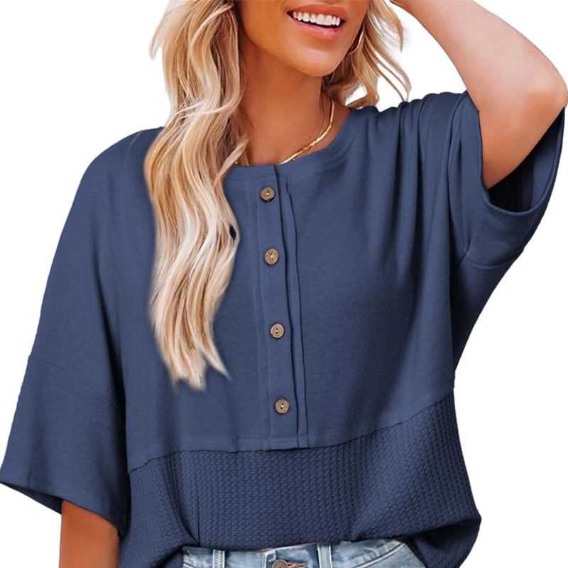Casual Button Down Waffle Knit Top - Seldom Seen Styles