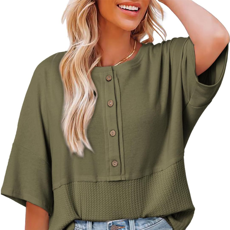 Casual Button Down Waffle Knit Top - Seldom Seen Styles