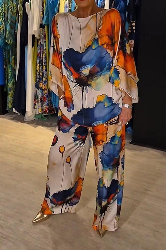 Casual Crew Neck Printed Satin Suit - Seldom Seen Styles