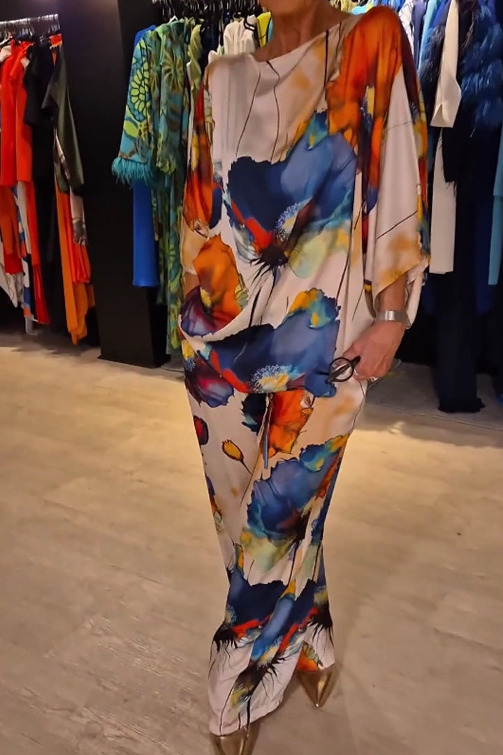 Casual Crew Neck Printed Satin Suit - Seldom Seen Styles