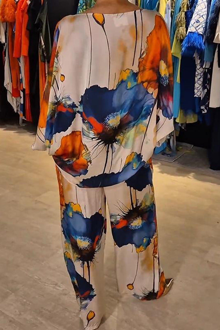 Casual Crew Neck Printed Satin Suit - Seldom Seen Styles