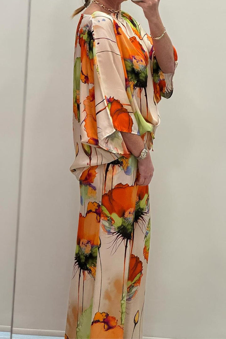 Casual Crew Neck Printed Satin Suit - Seldom Seen Styles