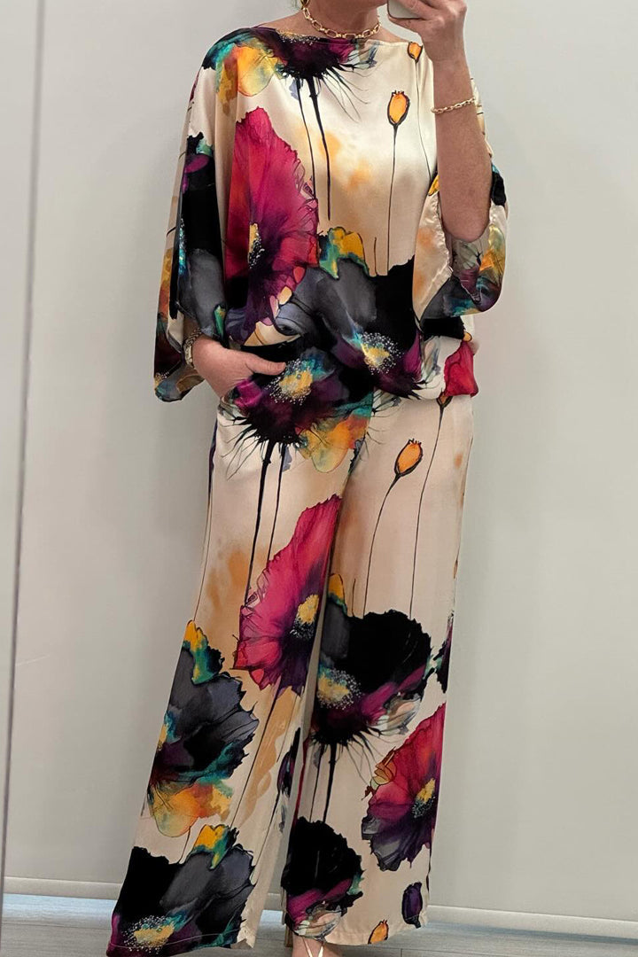 Casual Crew Neck Printed Satin Suit - Seldom Seen Styles