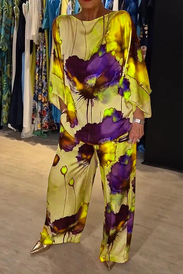 Casual Crew Neck Printed Satin Suit - Seldom Seen Styles