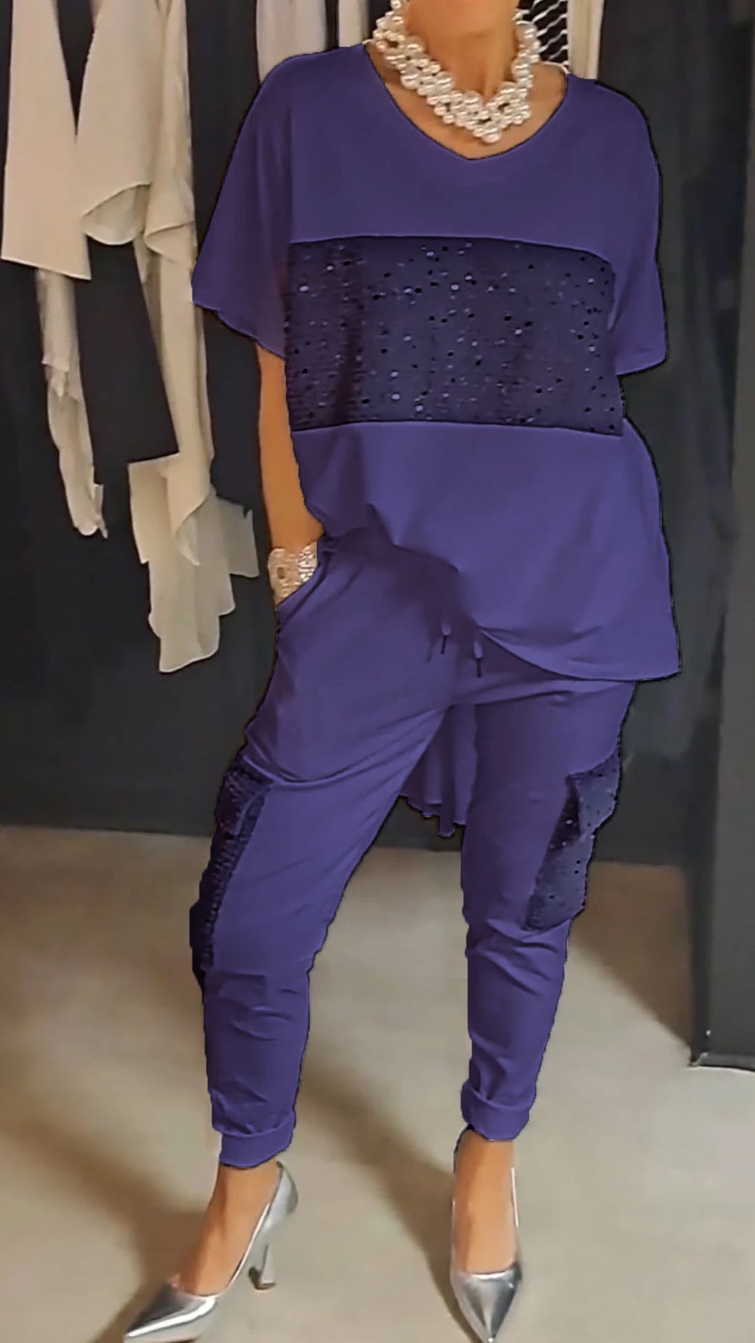 Casual Crew Neck Sequin Two-piece Suit - Seldom Seen Styles