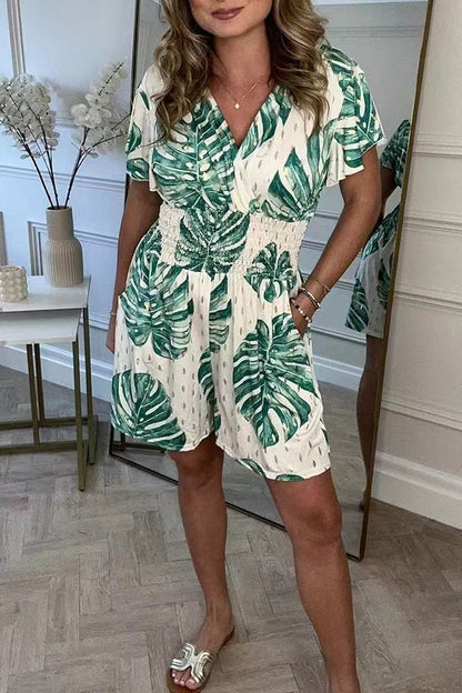 Combinaisons décontractées à fleurs et pois avec poches, Combinaisons décontractées à fleurs et pois, Combinaisons-shorts amples à taille élastique