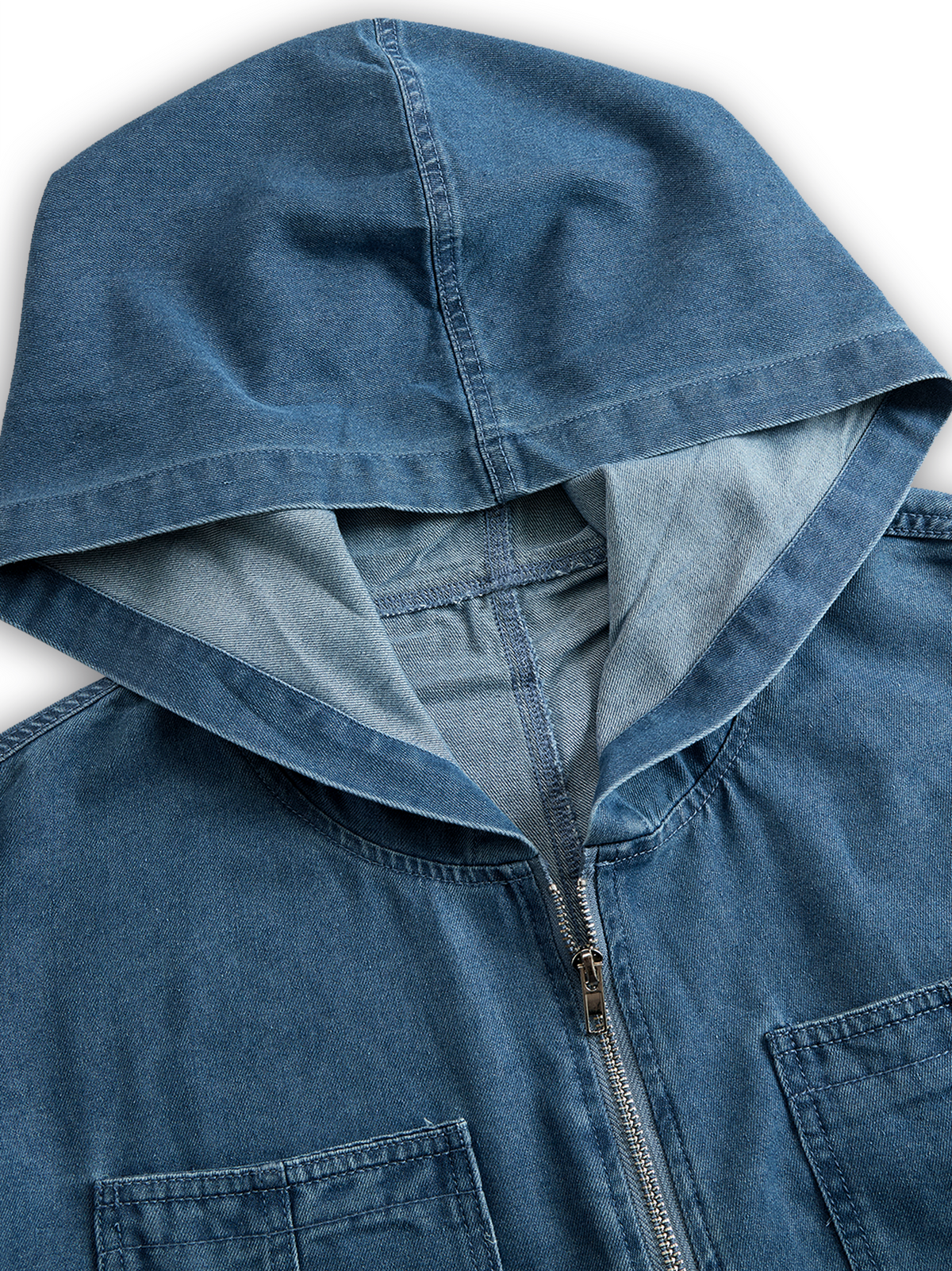 Casual Loose Retro Pocket Long Sleeve Hooded Zipper Denim Jumpsuit - Seldom Seen Styles
