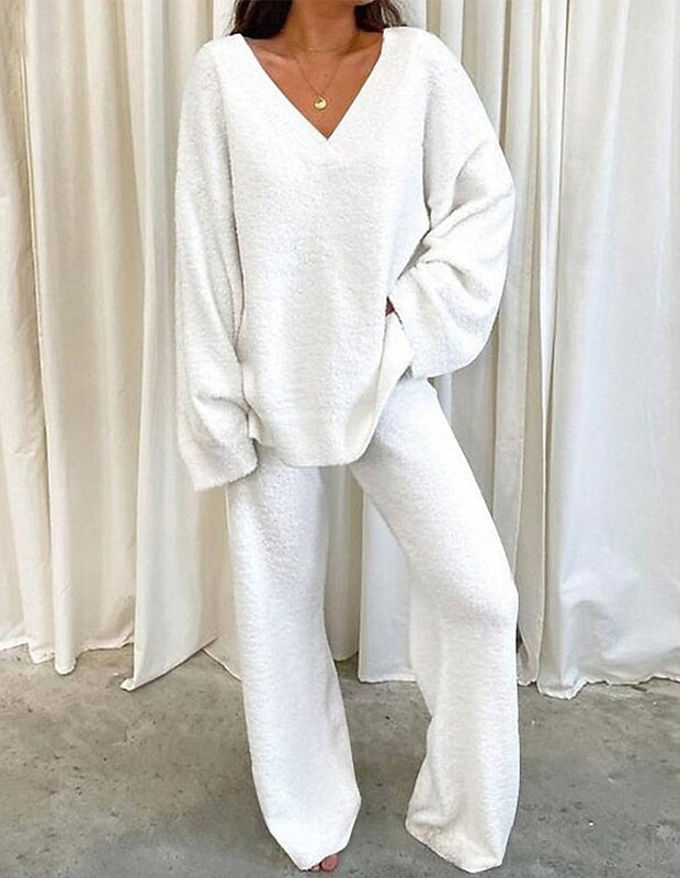Casual Loosen V Neck Household Two Piece Set - Seldom Seen Styles