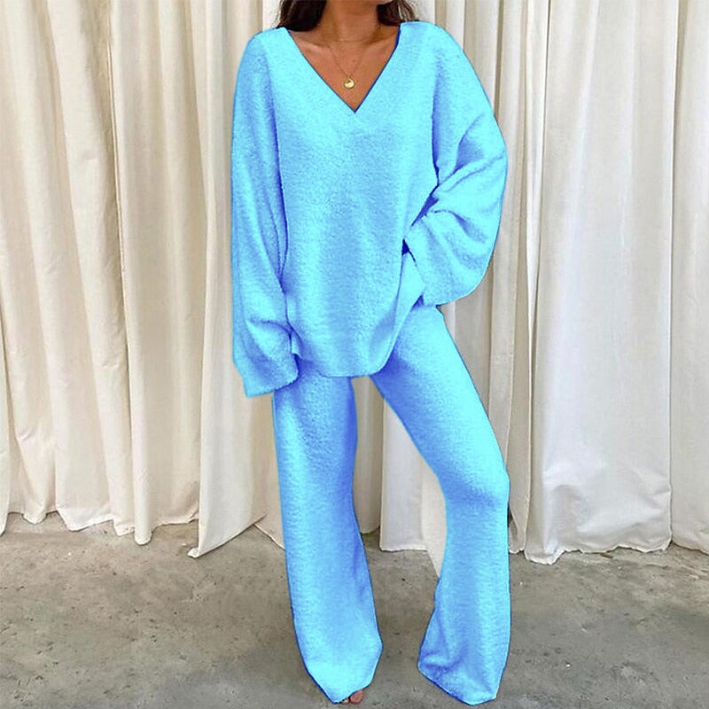 Casual Loosen V Neck Household Two Piece Set - Seldom Seen Styles