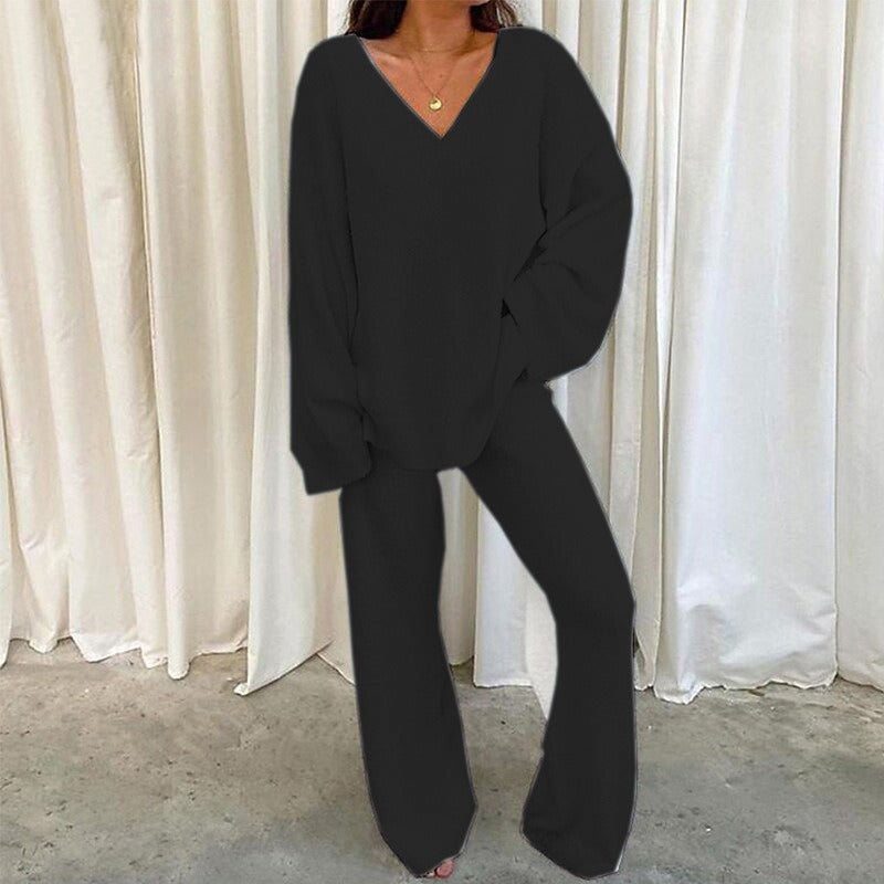 Casual Loosen V Neck Household Two Piece Set - Seldom Seen Styles