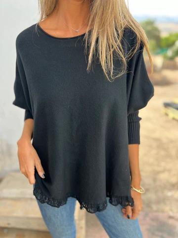 Casual Round Neck Lace Top - Seldom Seen Styles