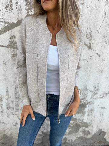 Casual Round Neck Zipper Thin Jacket - Seldom Seen Styles