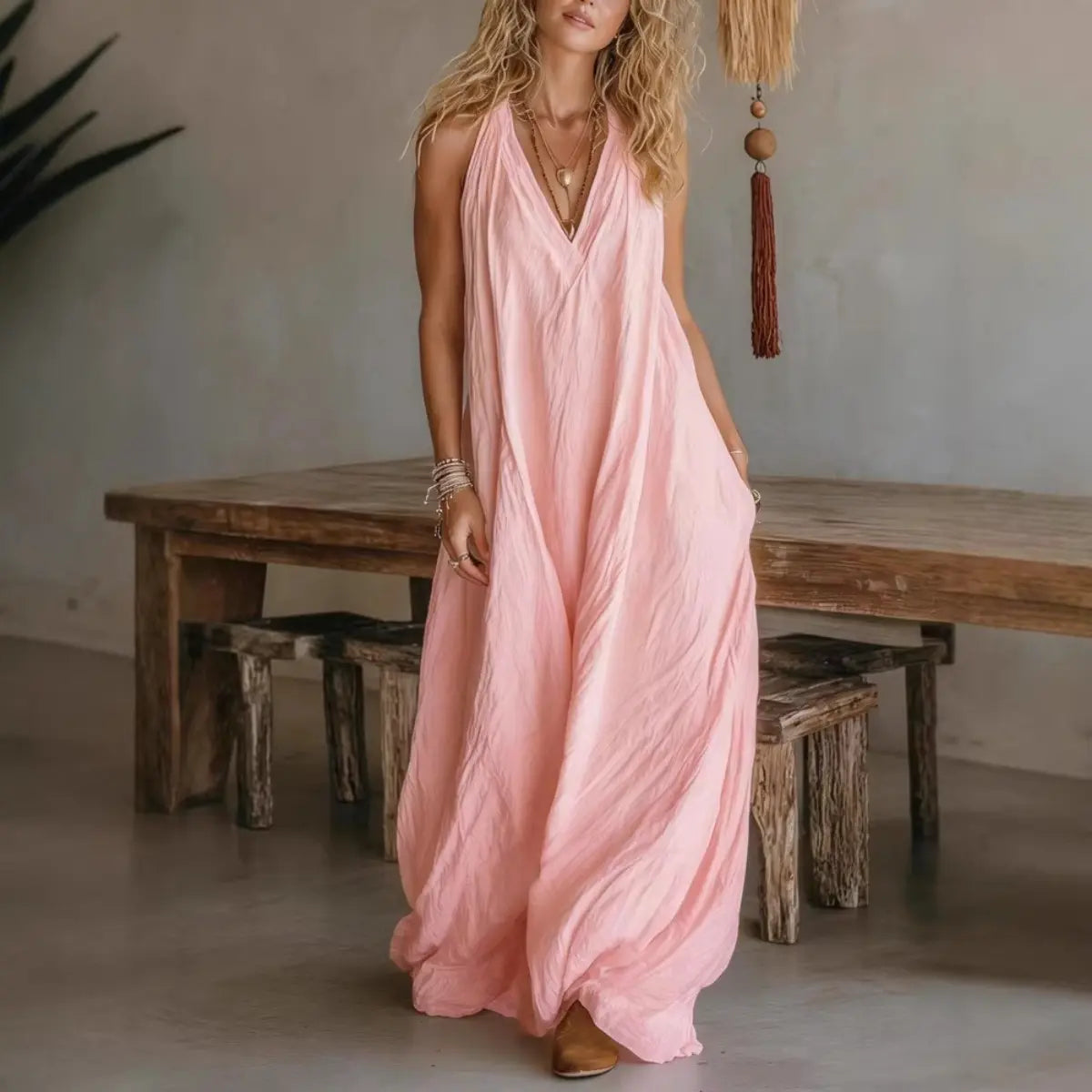 Casual Sleeveless Hollow Holiday Jumpsuit 2026 Fashion High Street Wide Leg Playsuits Simple Solid Color V-neck Summer Rompers - Seldom Seen Styles