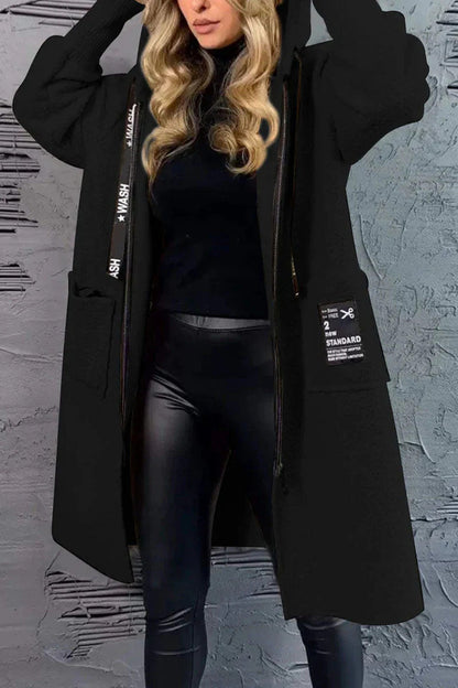 Manteau décontracté à capuche en peluche de couleur unie