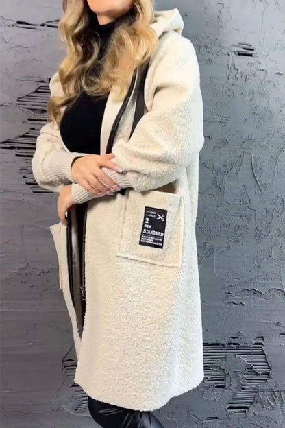 Manteau décontracté à capuche en peluche de couleur unie