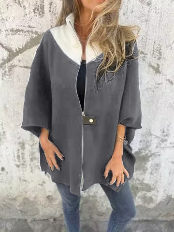 Freizeitjacke mit Stehkragen und halbem Reißverschluss