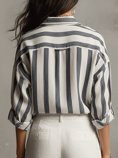 Chemise décontractée à manches longues en coton et lin rayée