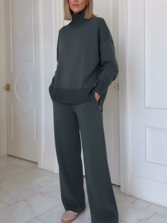 Casual Travel Stand Collar Side Zipper Top Straight Pants Two-Piece Set - Seldom Seen Styles