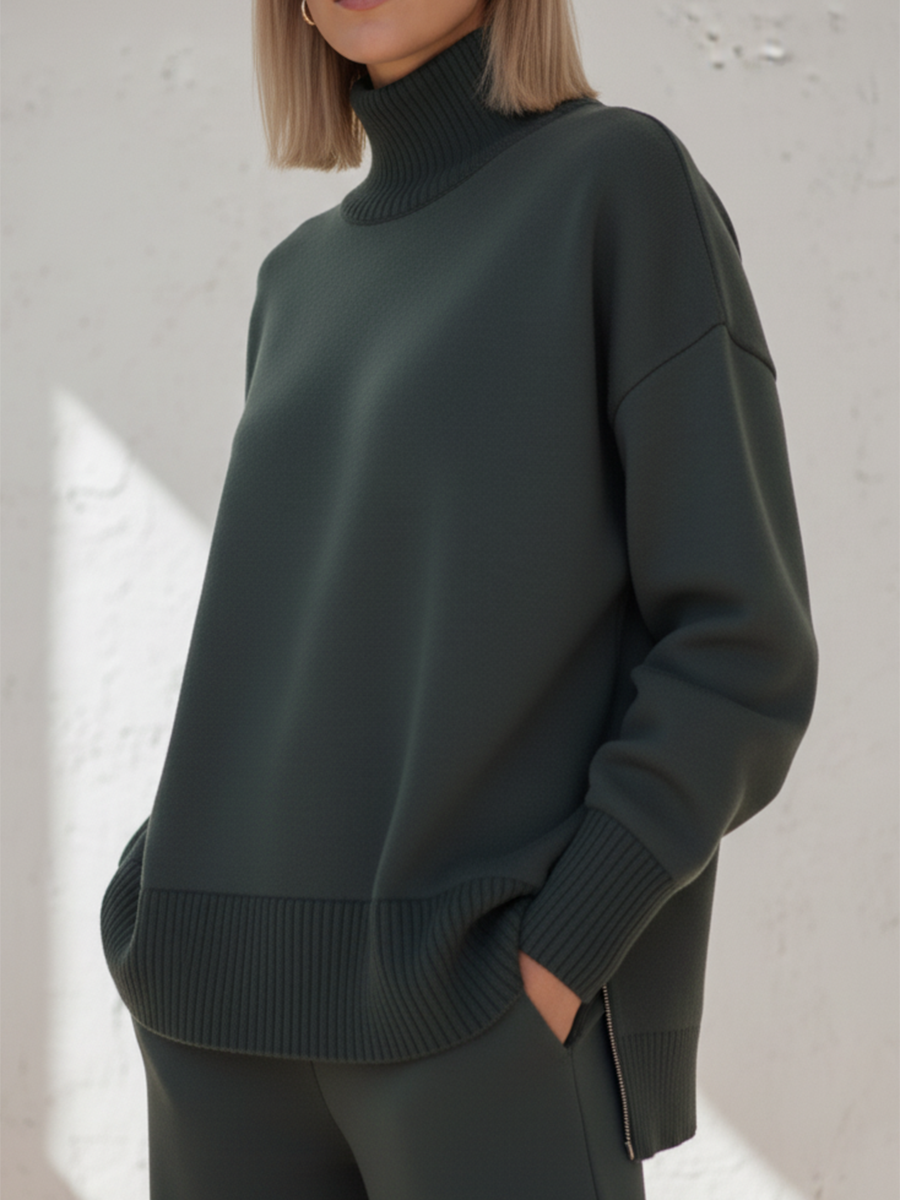 Casual Travel Stand Collar Side Zipper Top Straight Pants Two-Piece Set - Seldom Seen Styles