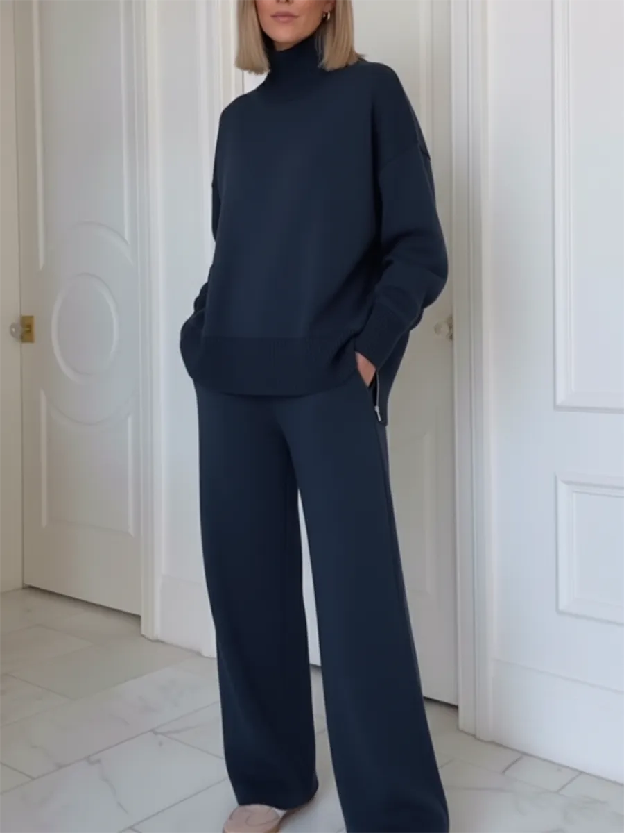 Casual Travel Stand Collar Side Zipper Top Straight Pants Two-Piece Set - Seldom Seen Styles