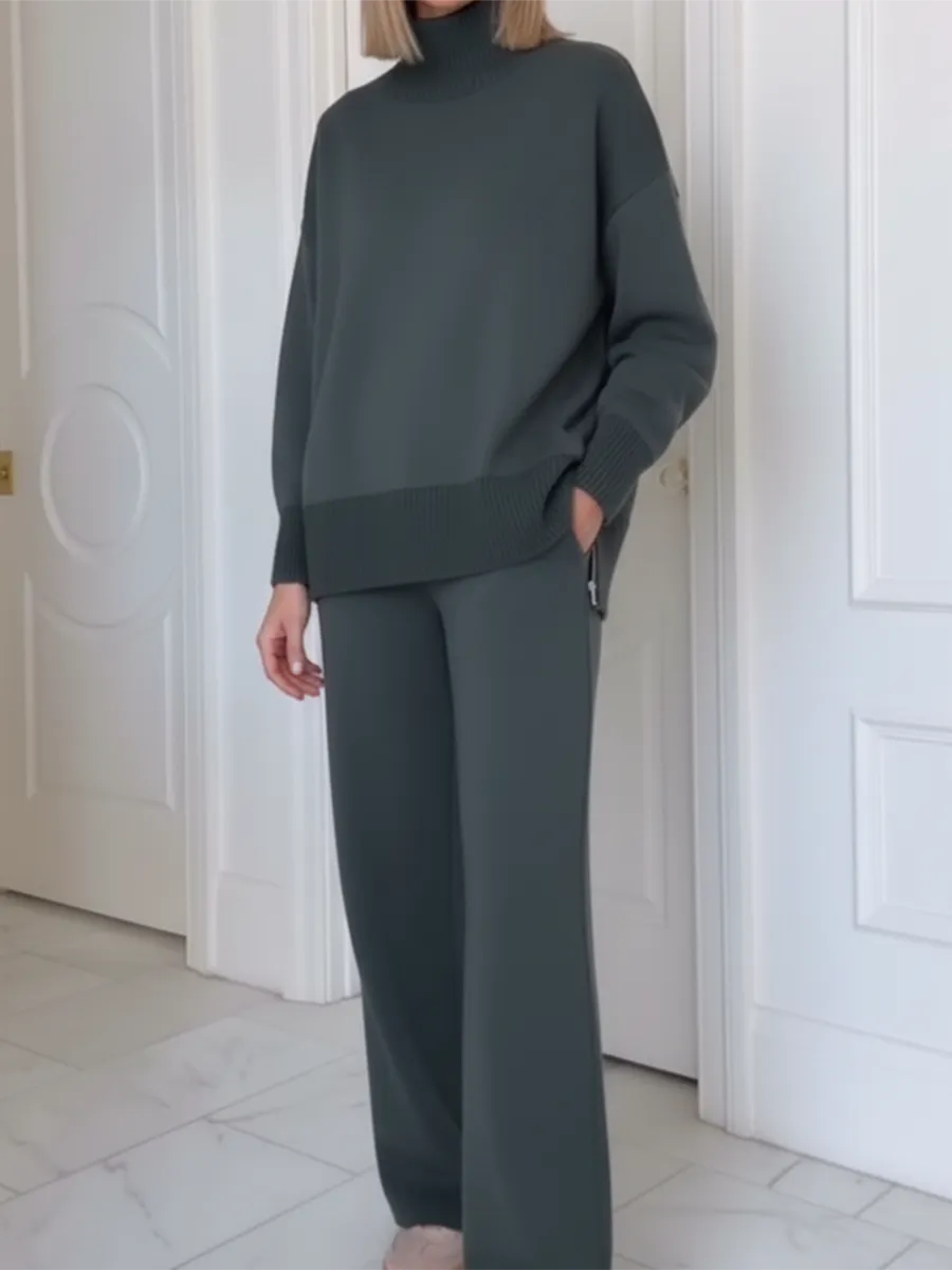 Casual Travel Stand Collar Side Zipper Top Straight Pants Two-Piece Set - Seldom Seen Styles