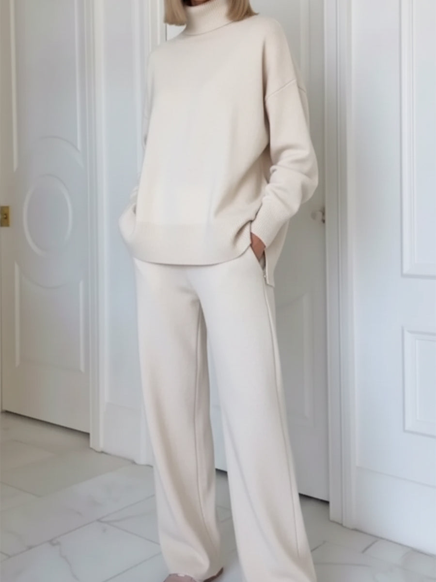 Casual Travel Stand Collar Side Zipper Top Straight Pants Two-Piece Set - Seldom Seen Styles