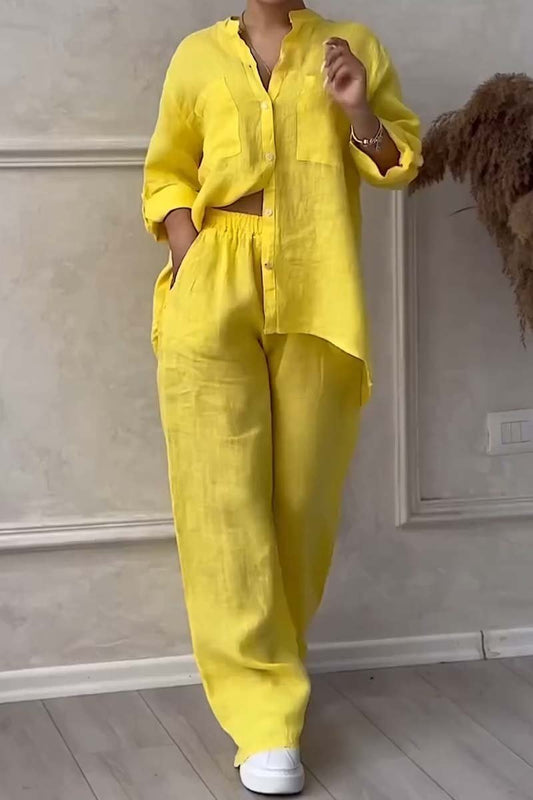 Casual solid color cotton and linen pants two-piece set - Seldom Seen Styles