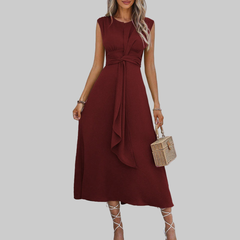 Celeste | Women's Belted Midi Dress Sleeveless Round Neck A-Line - Seldom Seen Styles
