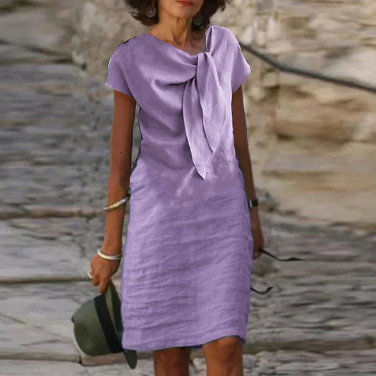 Celeste | Women's Bow Neck Short Sleeve Midi Dress - Seldom Seen Styles