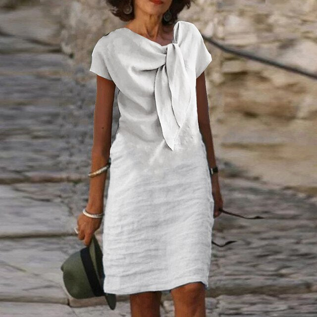 Celeste | Women's Bow Neck Short Sleeve Midi Dress - Seldom Seen Styles
