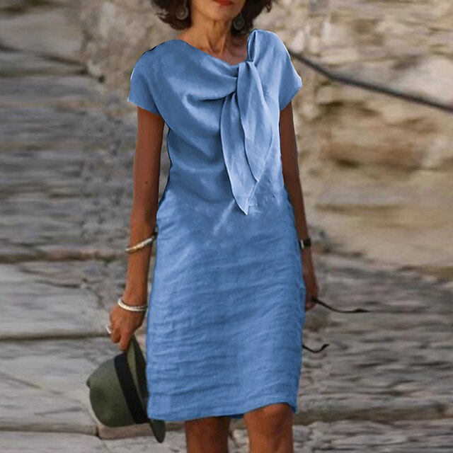 Celeste | Women's Bow Neck Short Sleeve Midi Dress - Seldom Seen Styles