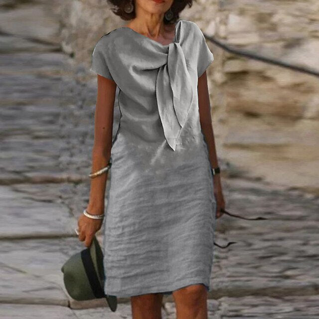 Celeste | Women's Bow Neck Short Sleeve Midi Dress - Seldom Seen Styles