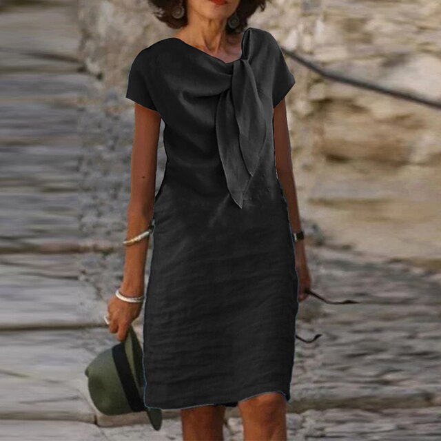 Celeste | Women's Bow Neck Short Sleeve Midi Dress - Seldom Seen Styles
