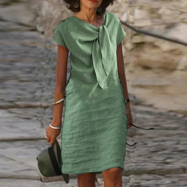 Celeste | Women's Bow Neck Short Sleeve Midi Dress - Seldom Seen Styles