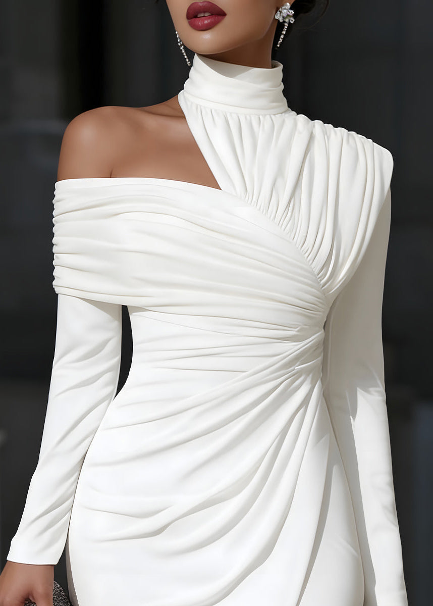 Ceylan Women’s Asymmetric Midi Dress with Draped One Shoulder - Seldom Seen Styles