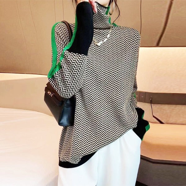 Charlotte | Crew neck sweater with striking contrasting stripes - Seldom Seen Styles