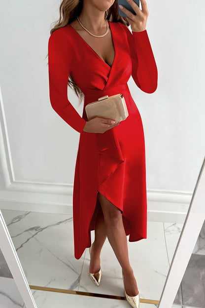 Charming Grace Ruffle Long Sleeve Midi Dress - Seldom Seen Styles