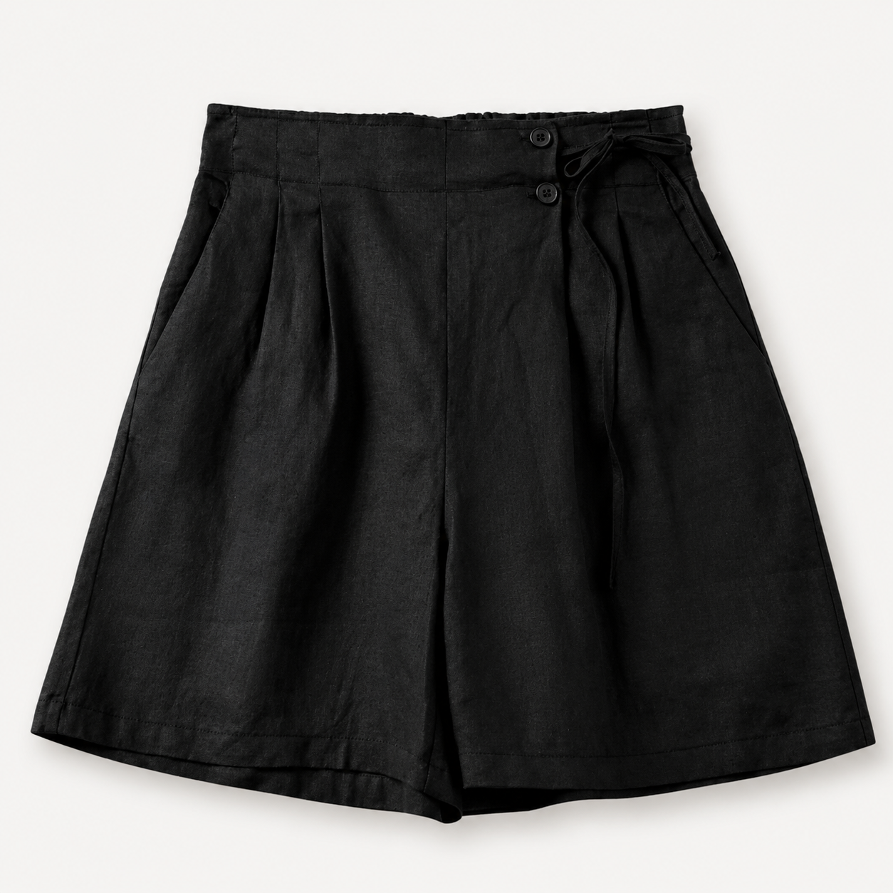 Women's Linen Wide Leg Shorts Tie Waist Ruffle Elastic Casual Summer Beach Pants