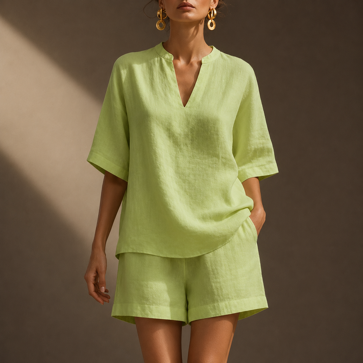 Women's Cotton Linen Two Piece Set Relaxed Oversized Top Shorts Casual Summer Beach Vacation Outfit