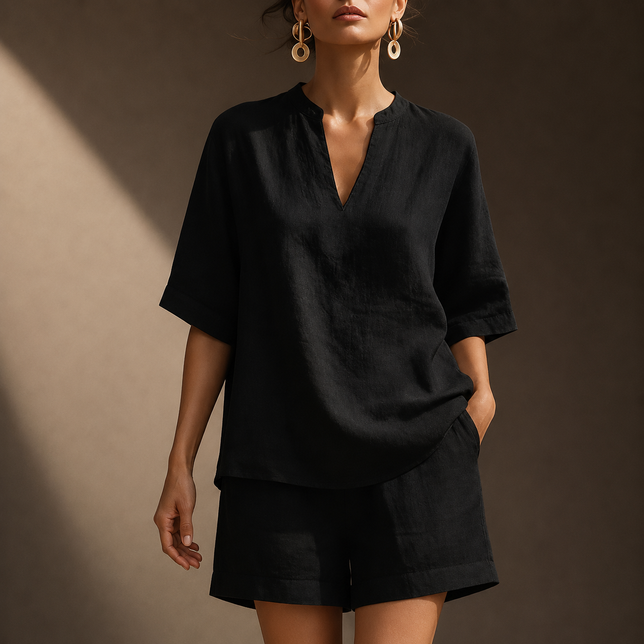 Women's Cotton Linen Two Piece Set Relaxed Oversized Top Shorts Casual Summer Beach Vacation Outfit